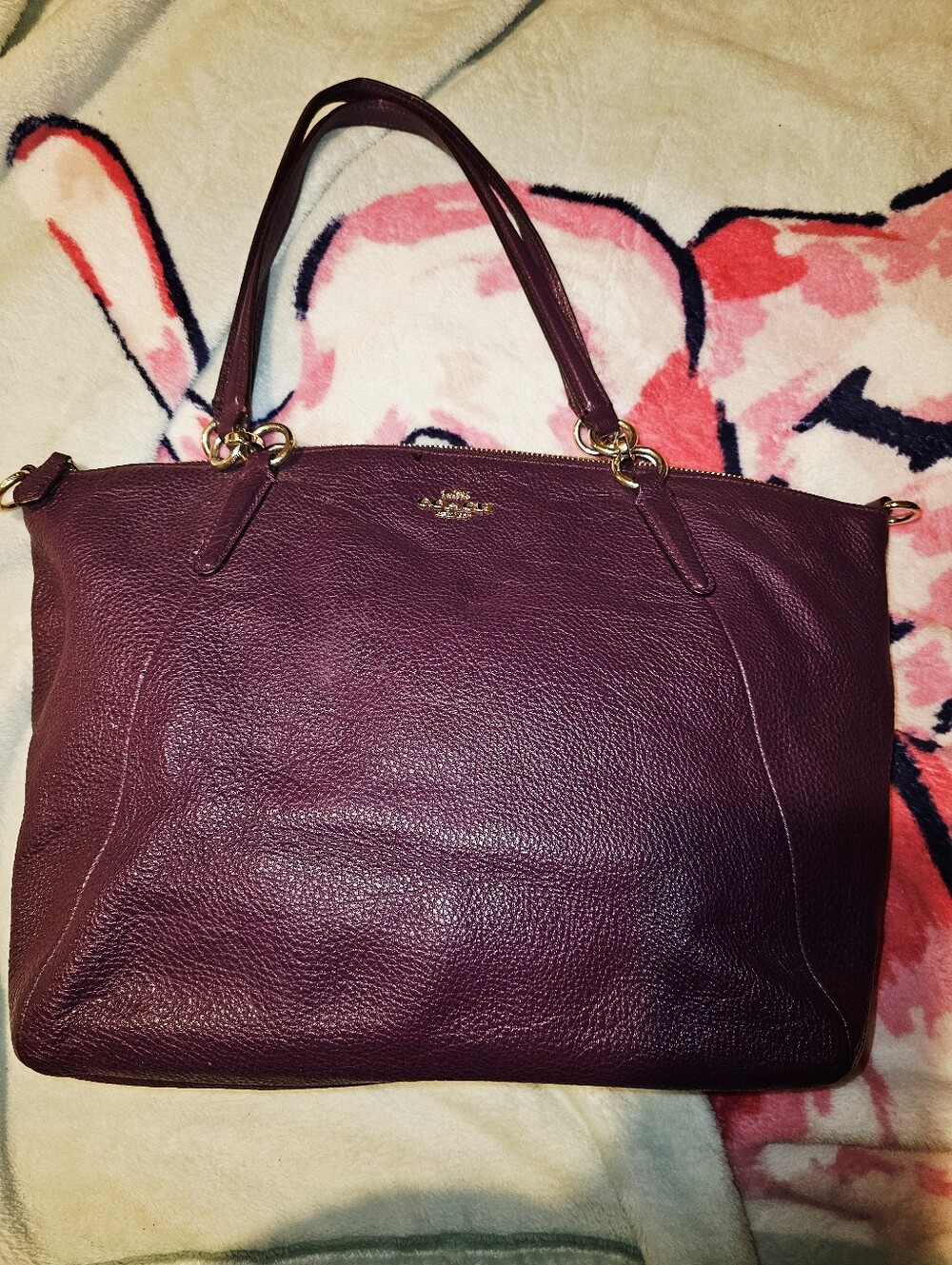 Coach Pebbled Leather Tote Bag in Plum Purple